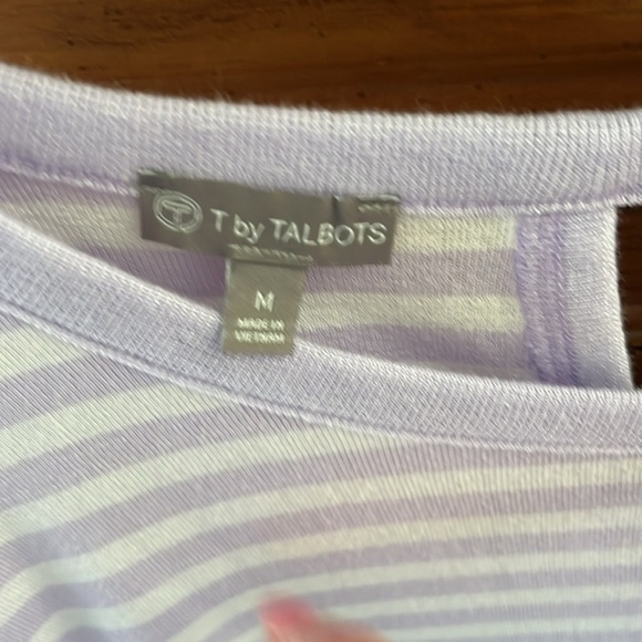 T by Talbots Women Lavender And White Striped Light Sweater Size Medium NWOT - Picture 2 of 7